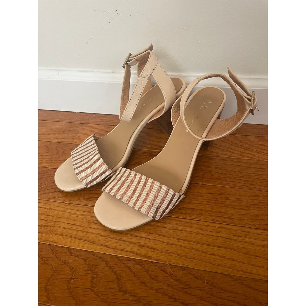 Anthropologie Gaby Heels Womens Size‎ 39 Beige Ankle Strap Heeled Dress Sandals